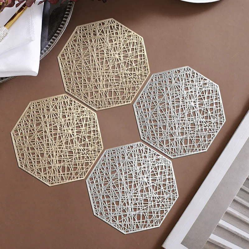 Mantel Individual Calado de PVC Oro Plata Oro Rosa Posavasos Aislante Térmico Moderno Minimalista Decoración de Mesa