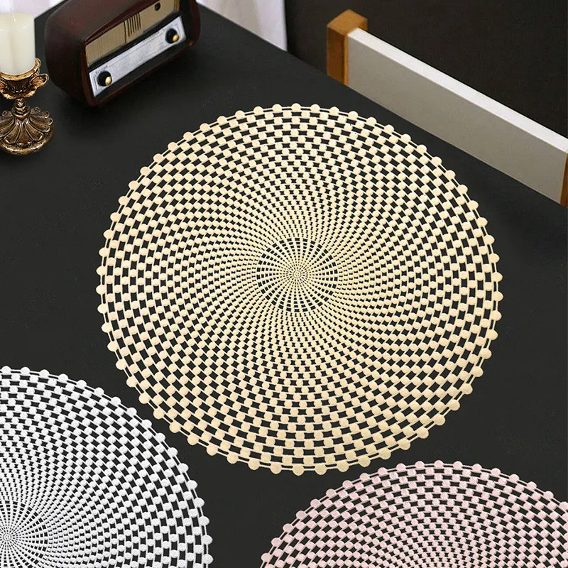Set de Table Rond Ajouré en PVC Or Argent Or Rose Bronzage Tapis de Table Isolation Thermique Résistant à la Chaleur