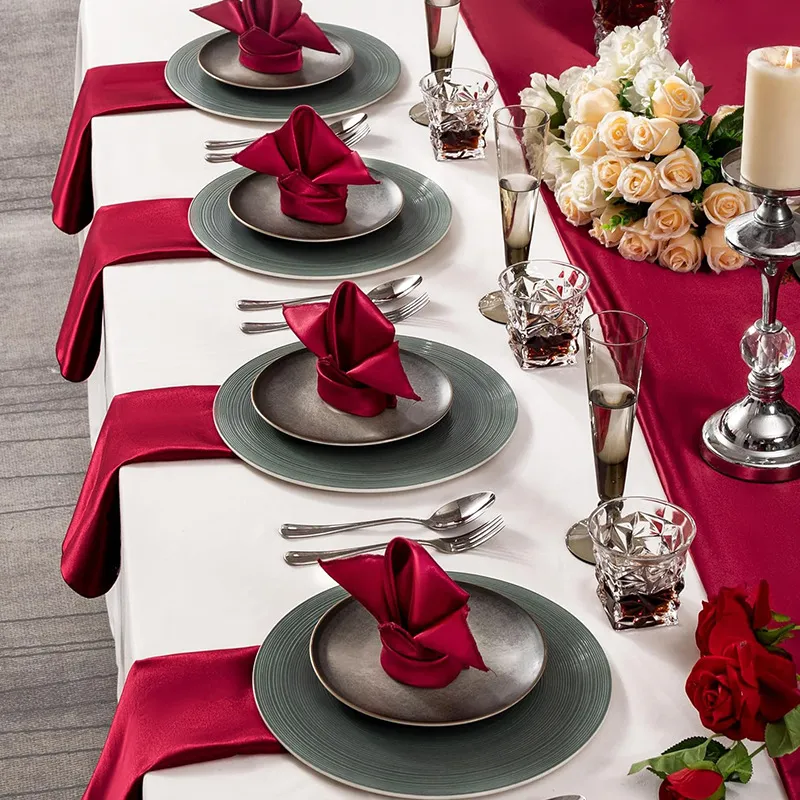Effen Kleur Satijn Zijde Servet En Tafelloper Polyester Bruiloft Feest Hotel Eettafel Decoratie Doek