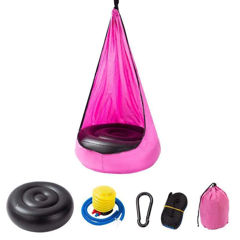 Sedia Sospesa Portatile in Tessuto Paracadute per Bambini Letto Altalena Interno Esterno con Cuscino Gonfiabile Amaca