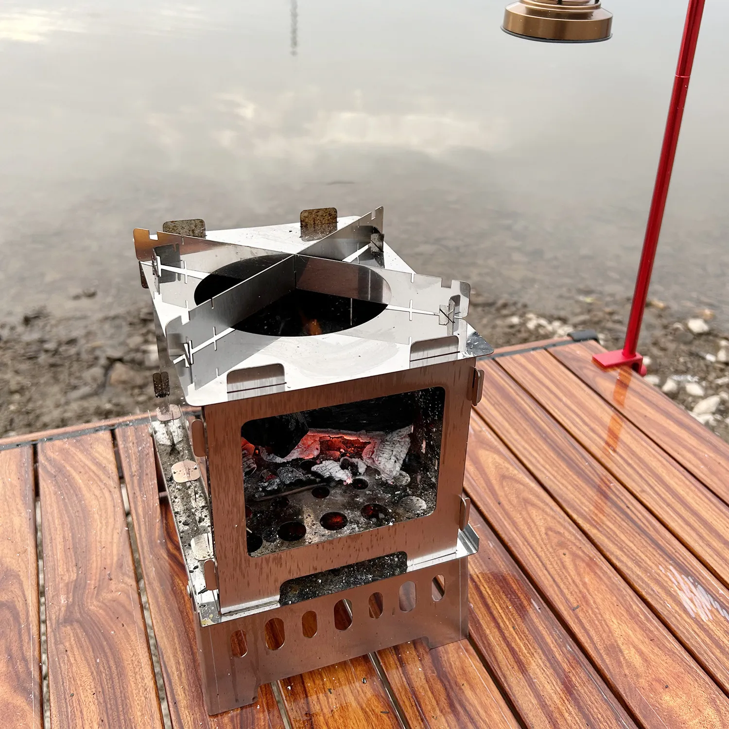 Poêle à Bois Pliable en Acier Inoxydable Portable Camping en Plein Air BBQ Grill Ustensiles de Cuisine Randonnée Survie