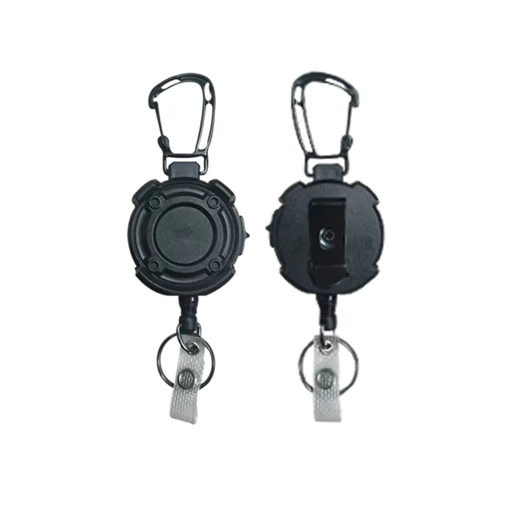 Heavy Duty Retractable Badge Reel Steel Wire Carabiner Key Chain Anti-loss ID Card Holder Outdoor Hiking Tool