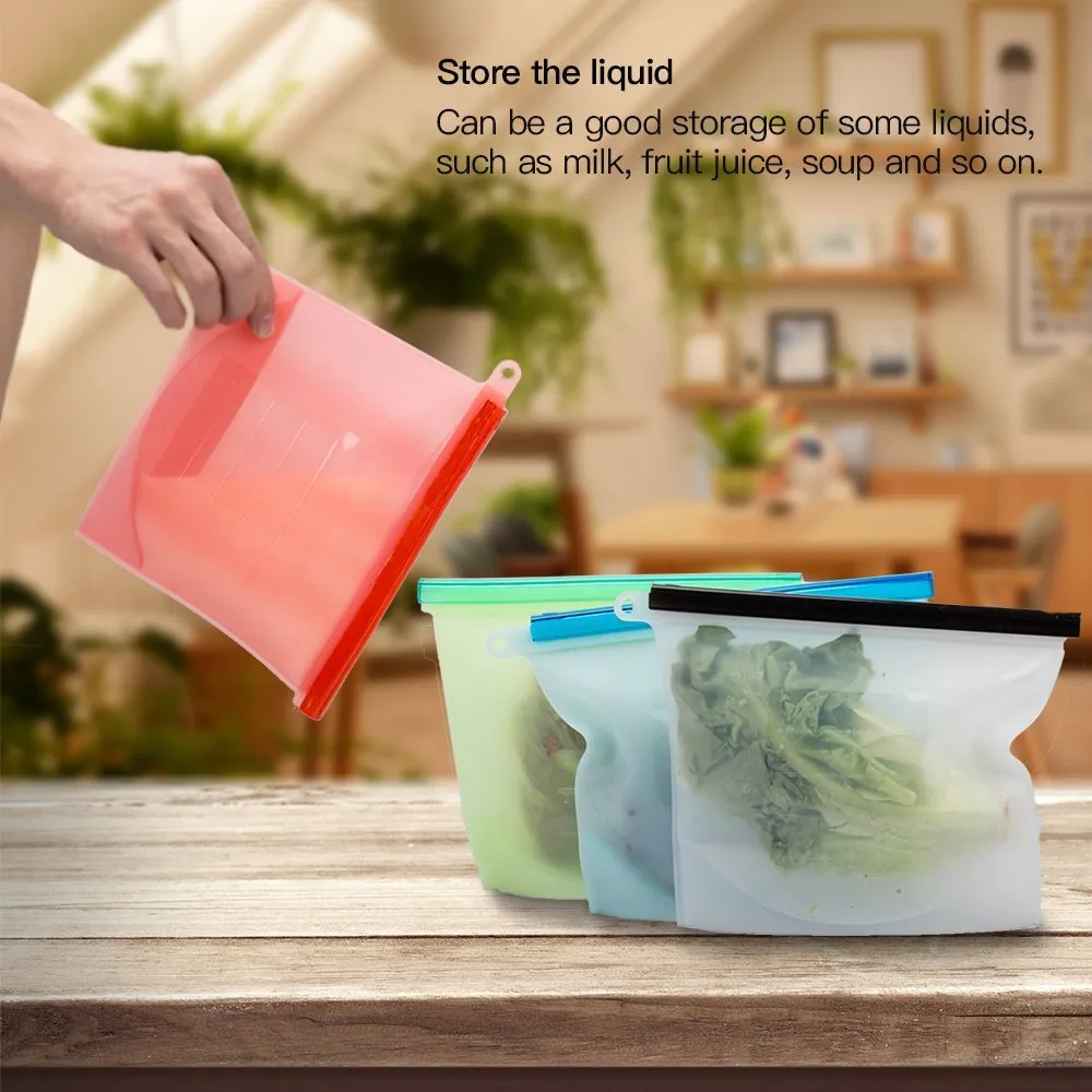 Sacchetto per Alimenti in Silicone Riutilizzabile Sacchetto di Sigillatura Sottovuoto Impermeabile con Linea di Graduazione per Cucina Frigorifero