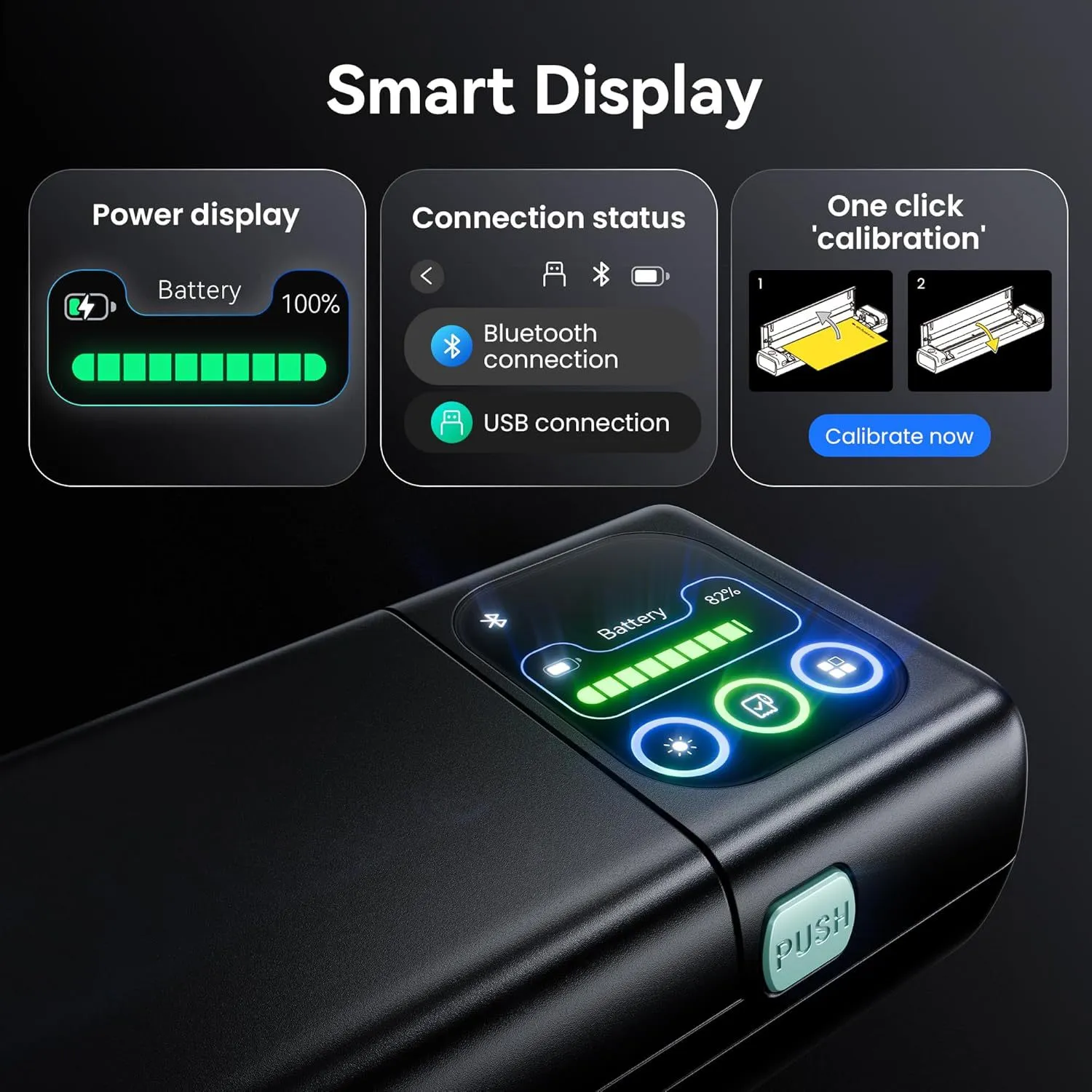 Portable A4 Thermal Printer Wireless Bluetooth Mobile Printer With Color Screen For Home Office School Black Green