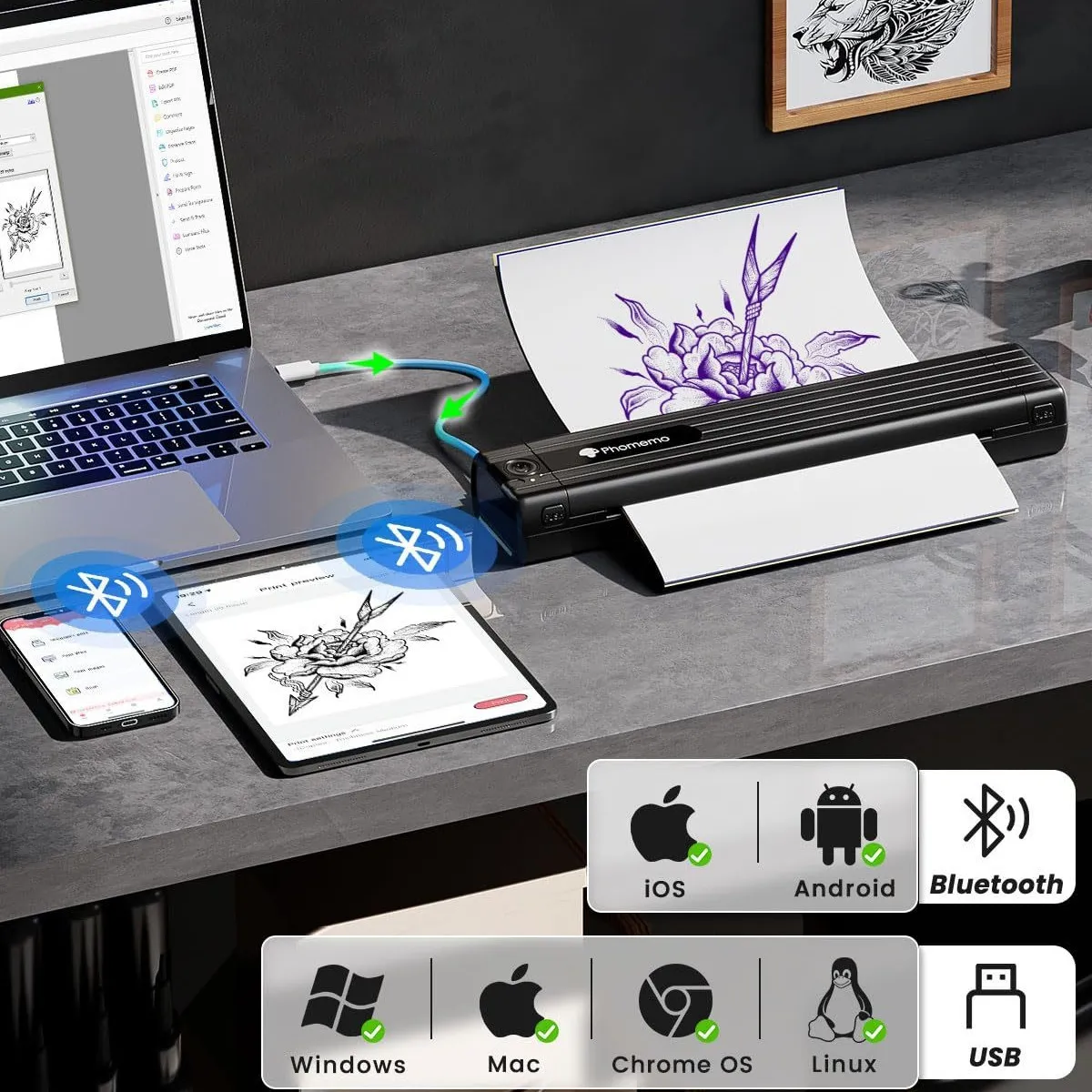 Phomemo TP83 Imprimante de Transfert de Tatouage Thermique Portable Bluetooth Mini Imprimante Sans Fil pour Studio et Bureau