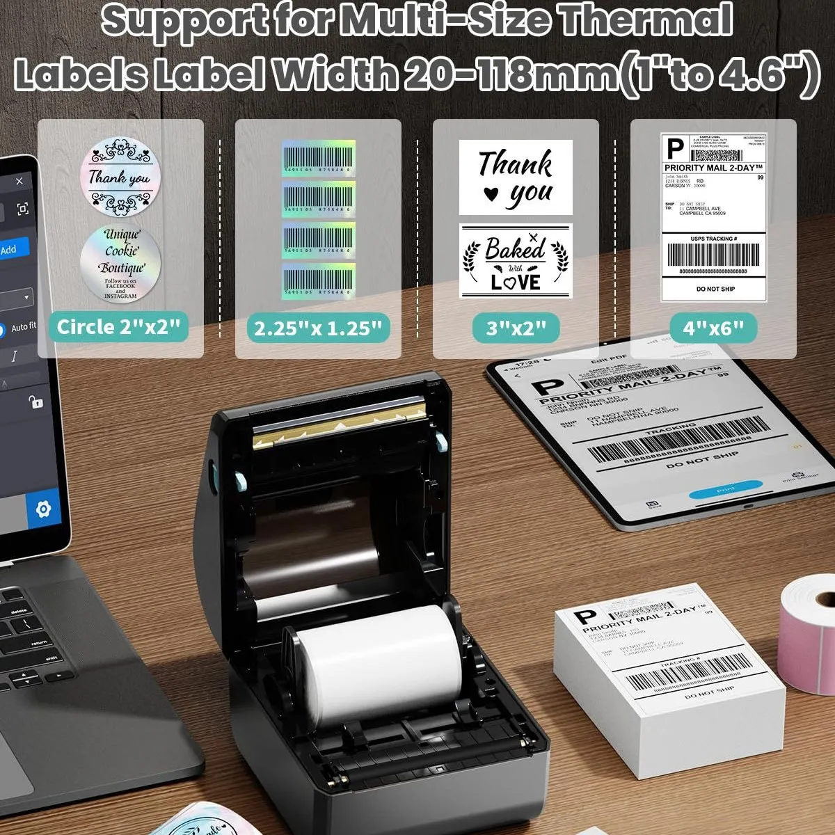Wireless Thermal Label Printer Bluetooth Shipping Barcode Printer For Office Home Desktop Label Maker