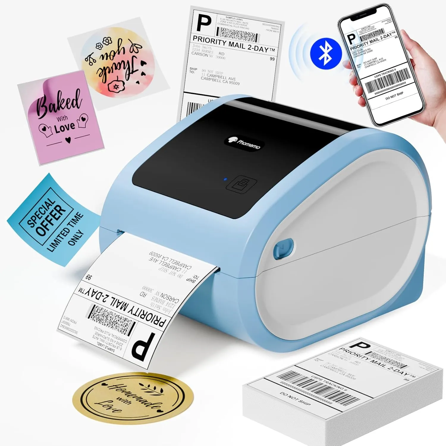 Bluetooth Thermal Shipping Label Printer Wireless Barcode Printer For Express Waybill Office And Home Use