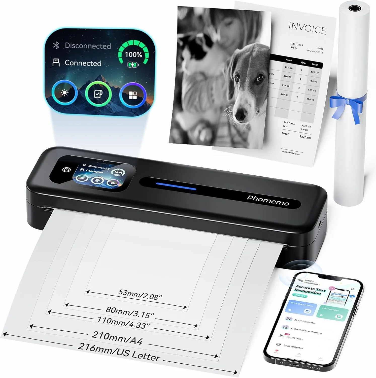 Phomemo M832D Portable Touch Screen Thermal Printer Mobile Phone Bluetooth Wireless Barcode Printer Office Supplies
