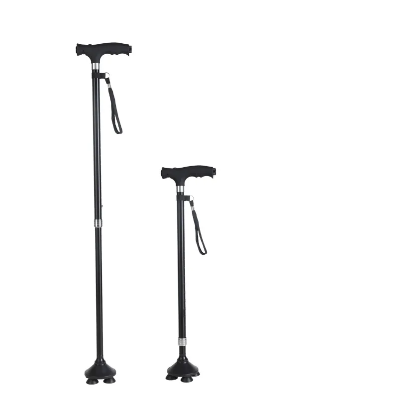Bastone da Passeggio Regolabile per Anziani con Luce LED 4-Basi Antiscivolo in Lega di Alluminio