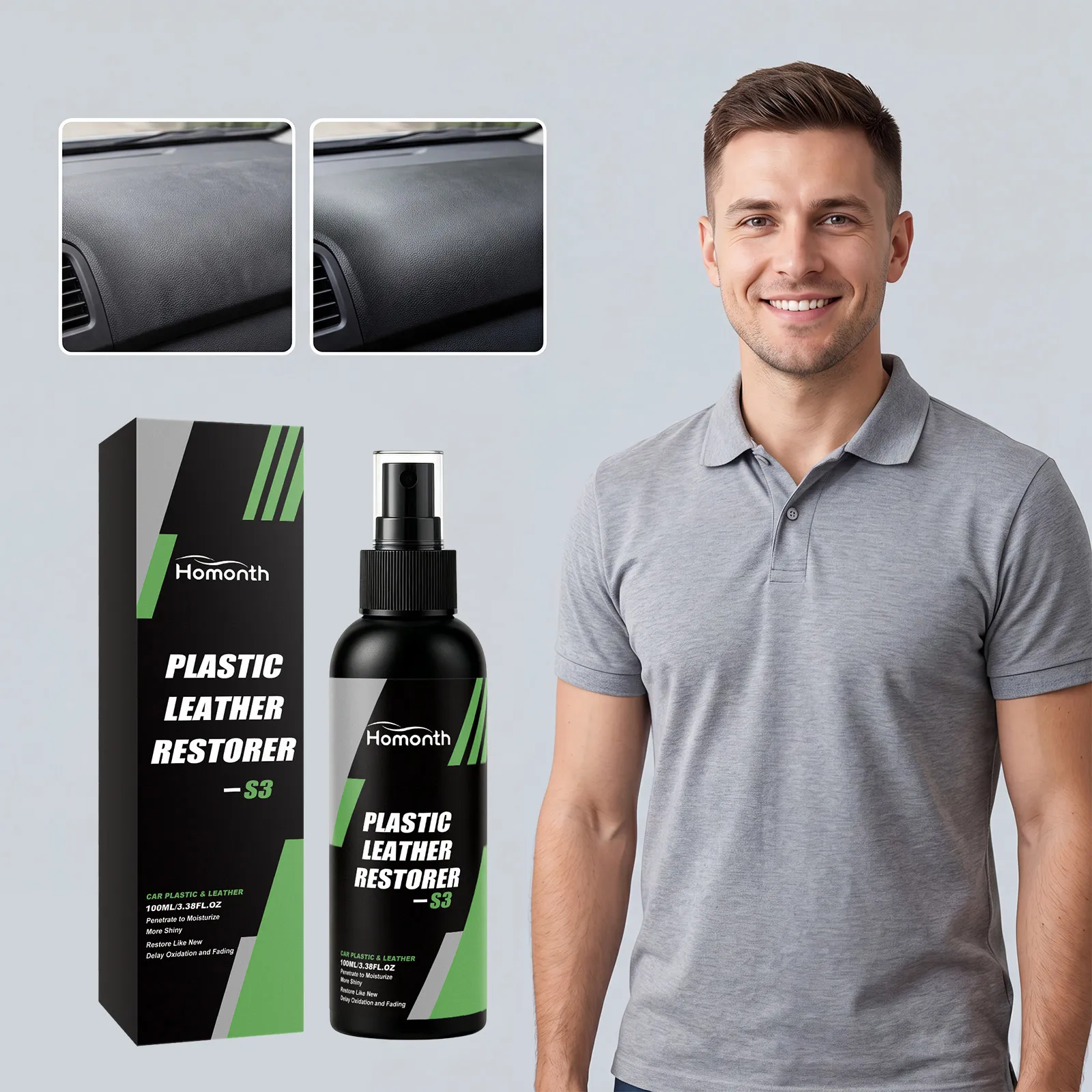 Spray per la Cura degli Interni Auto Restauratore di Plastica e Pelle Detergente per Cruscotto Detailing Auto