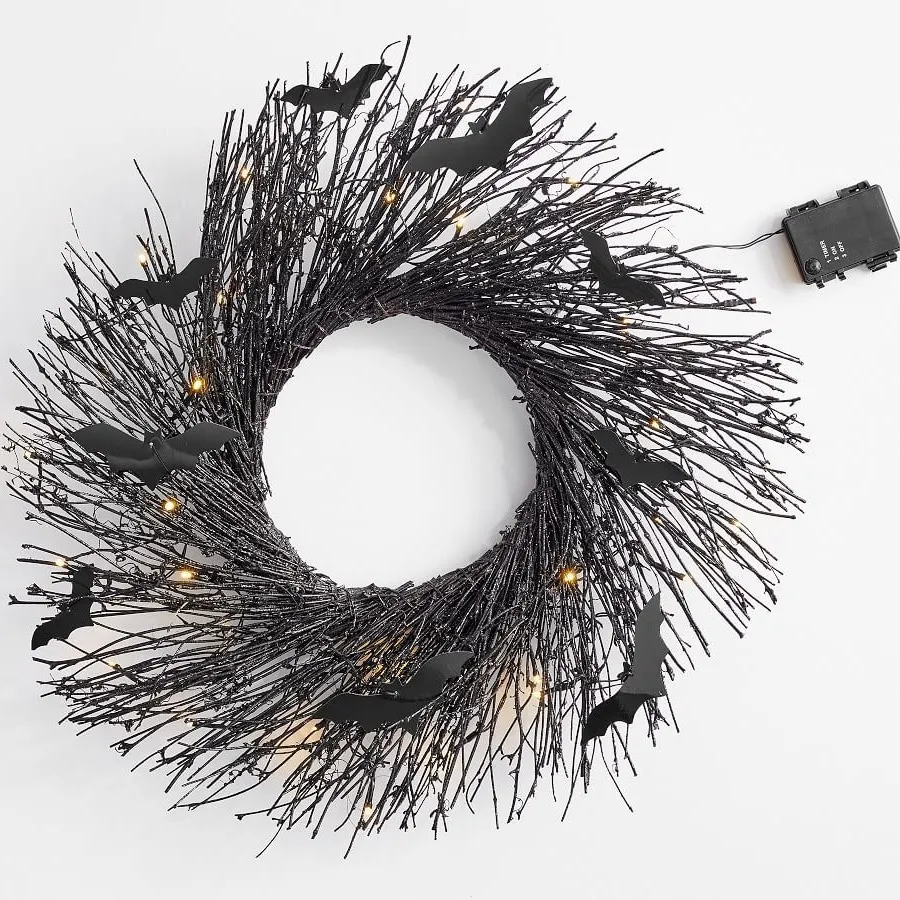 Halloween Nero Pipistrello Luminoso Corona Sospesa Decorazione Luci LED Festa Parete Decorazione