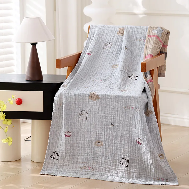 Algodón Gaze de Tres Capas Toalla de Baño Delgada Cartoon Estampado Verano Hogar Mantas Toalla Absorbente Suave Ropa de Cama