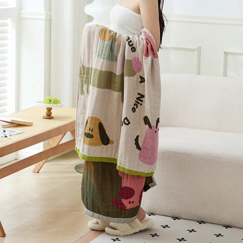 Toalla de Baño de Gasa de Algodón Suave Estampado de Dibujos Animados Lindo Absorbente Multifuncional Manta de Verano Funda de Sofá
