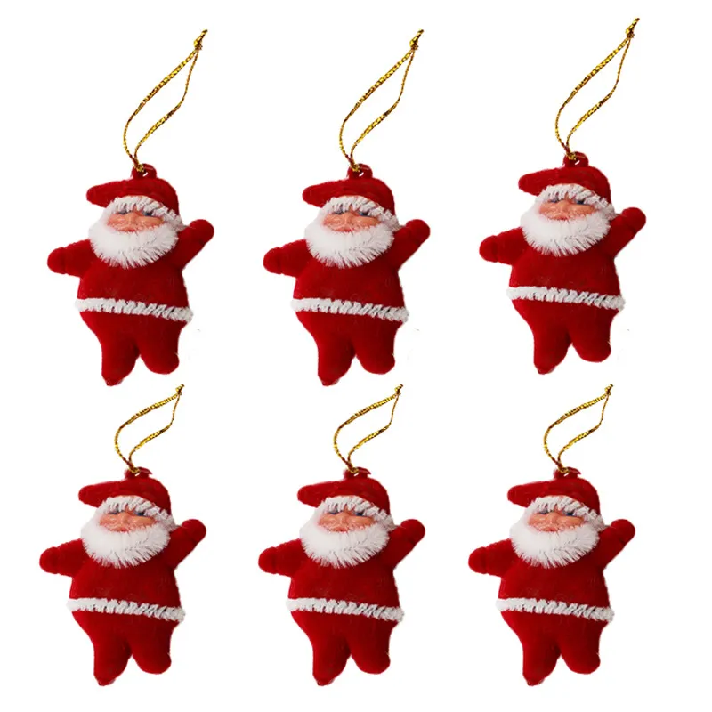 Mini Babbo Natale Ornamenti Sospesi per Albero di Natale Figurina Rossa Floccata Ciondolo Decorazione Festa