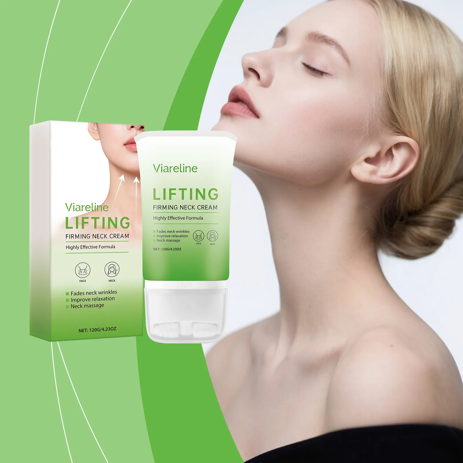 Crema Reafirmante Antiedad para el Cuello Con Masajeador de Rodillo Hidratante Nutritiva Cuidado de Arrugas