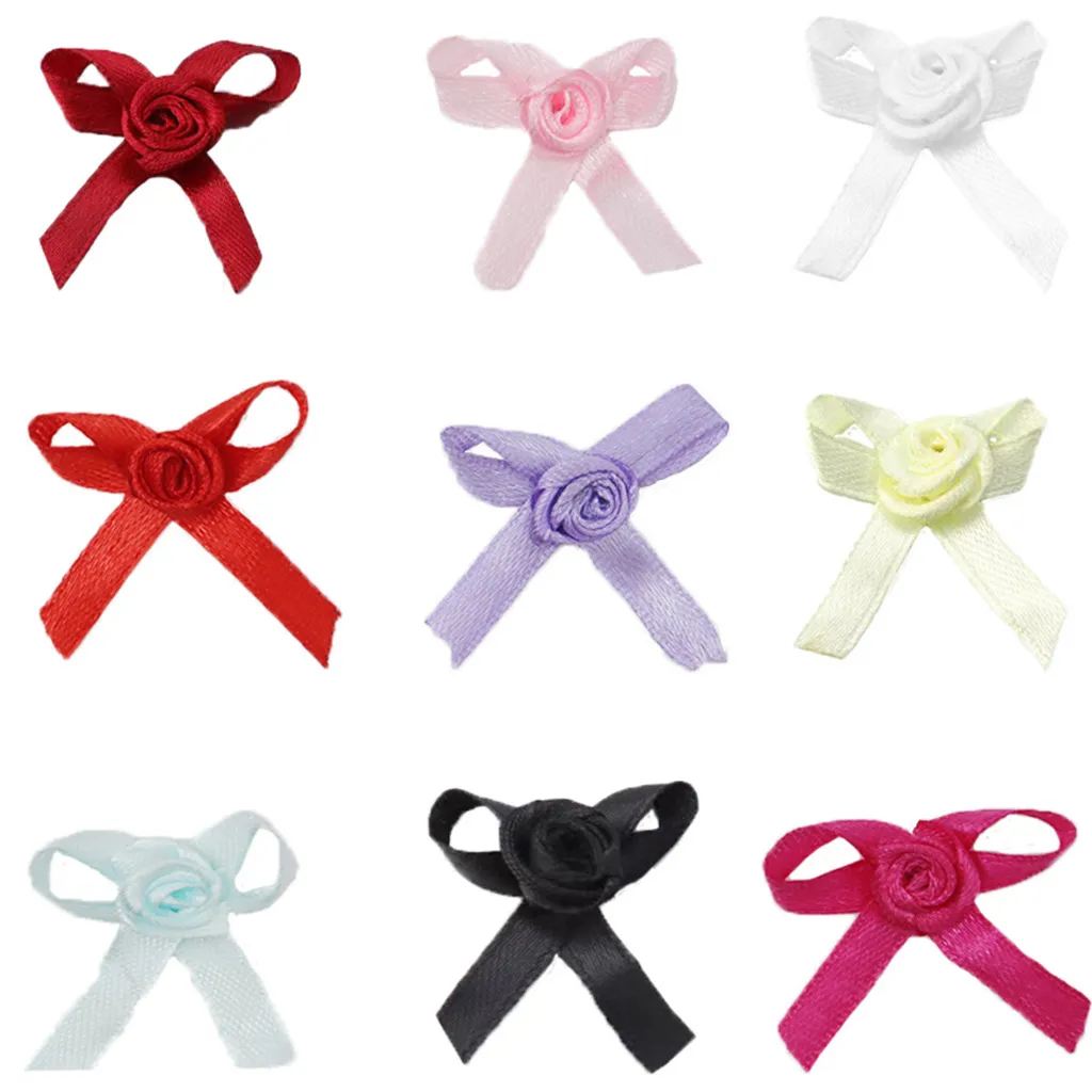 Lazos de Rosa de Cinta de Poliéster Lazos de Tela Hechos a Mano Aplique de Lazo para Envoltorio de Regalos de Navidad Accesorios para el Cabello Manualidades