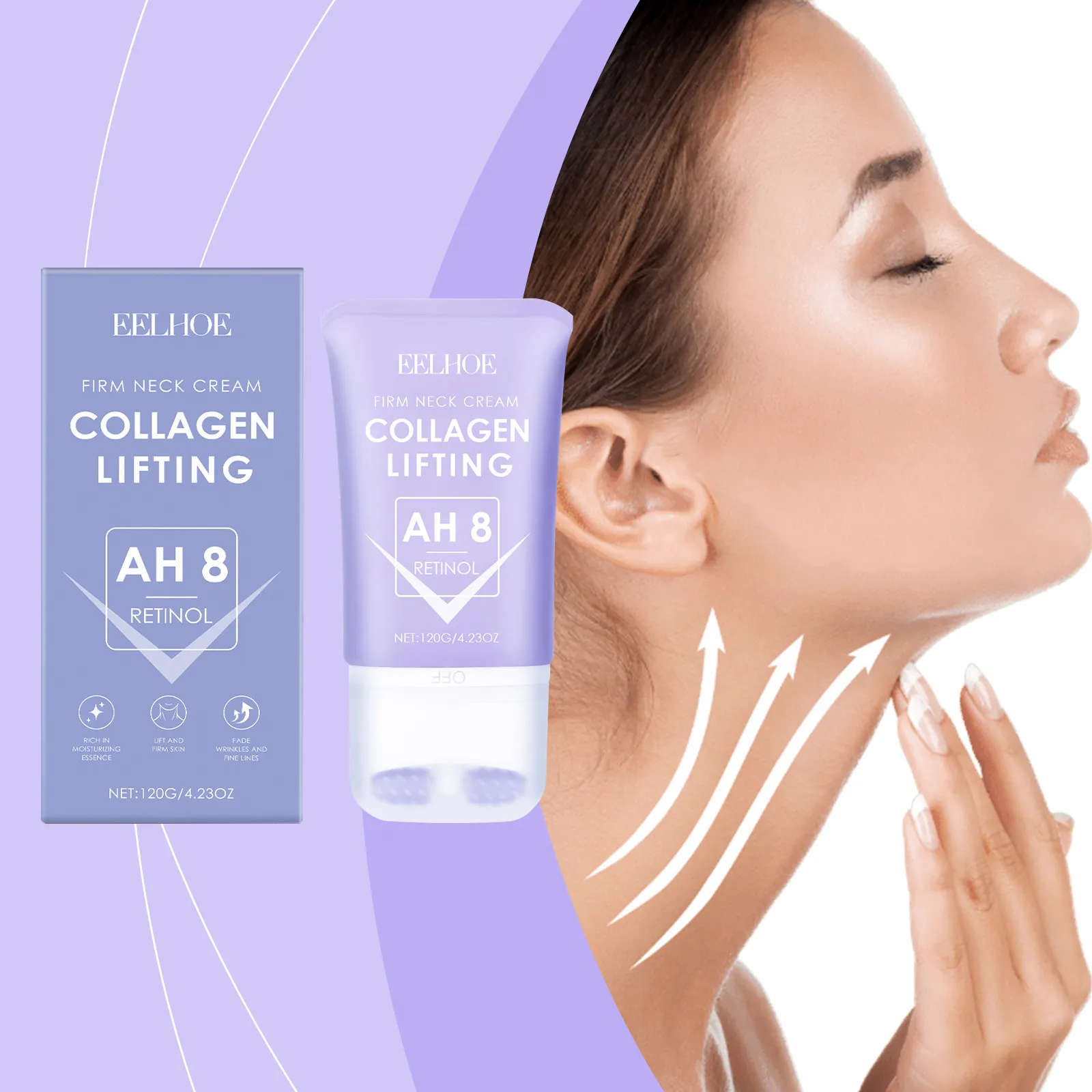 Collagen Retinol Firming Neck Cream with Roller Massager Anti Aging Moisturizing Neck Skin Care Tightening Treatment