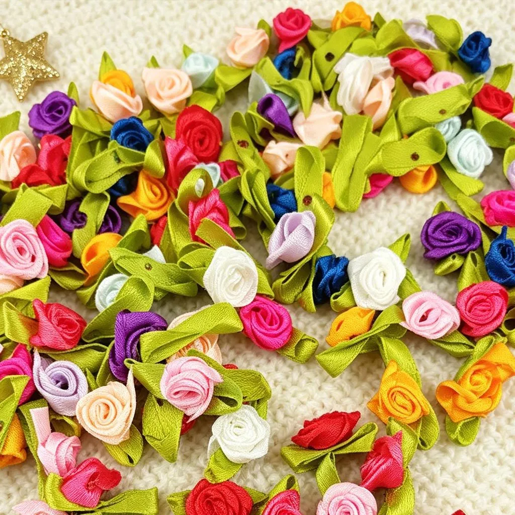Flores de Rosa de Cinta Coloridas Pequeñas Flores Artificiales Para Pinzas de Pelo Adornos de Vestidos DIY Embalaje de Regalo Boda