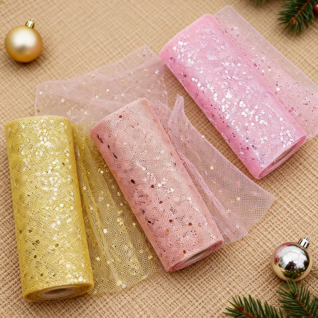 Sparkling Glitter Mesh Ribbon Roll Christmas Party Decoration DIY Sewing Craft Fabric Tulle Roll Wedding Decor