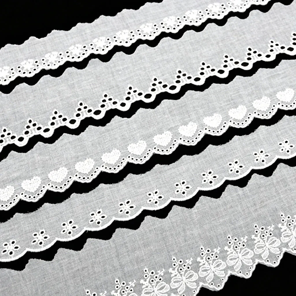 White Cotton Lace Trim Ribbon Embroidered Hollow Out Fabric Ribbon For Sewing Wedding Party DIY Craft Decoration