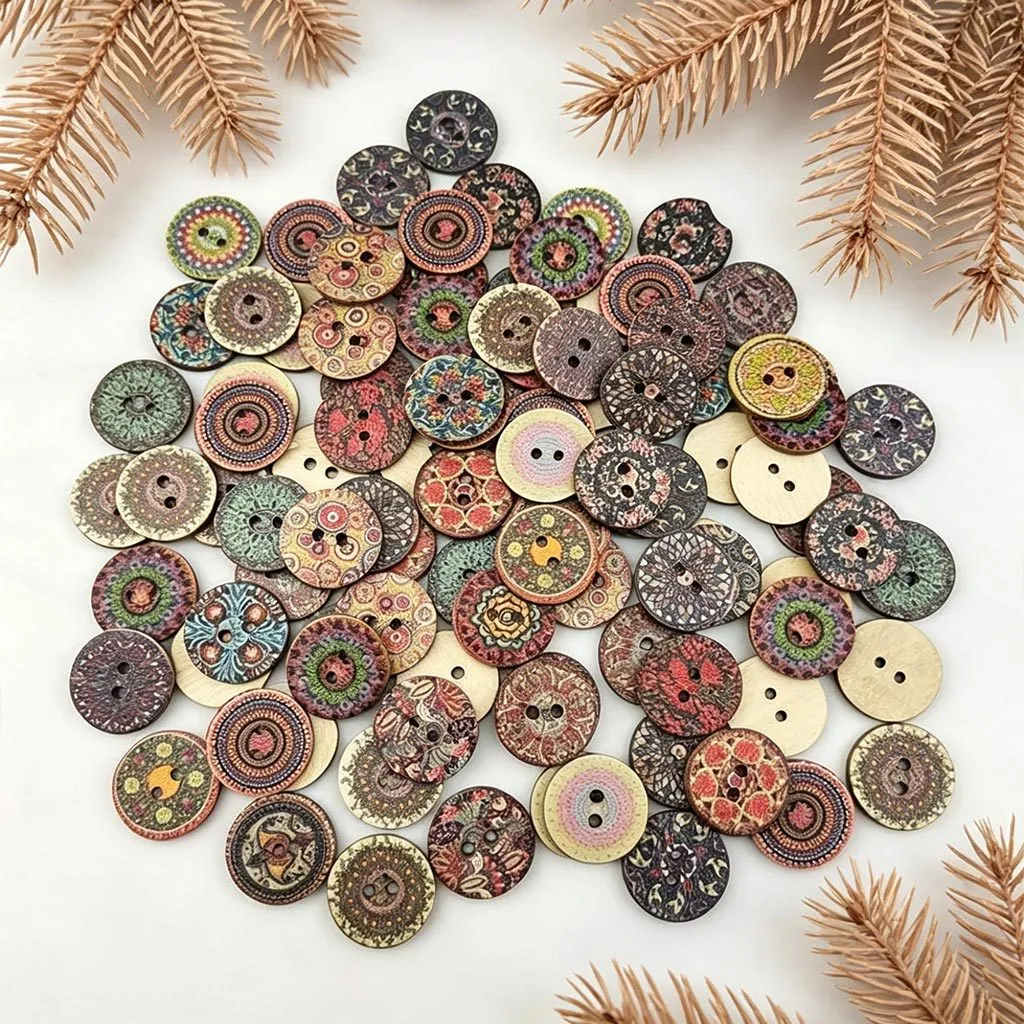 Retro Painted Wood Buttons Round 2 Holes Sewing Buttons For Scrapbooking DIY Craft Garment Accessories