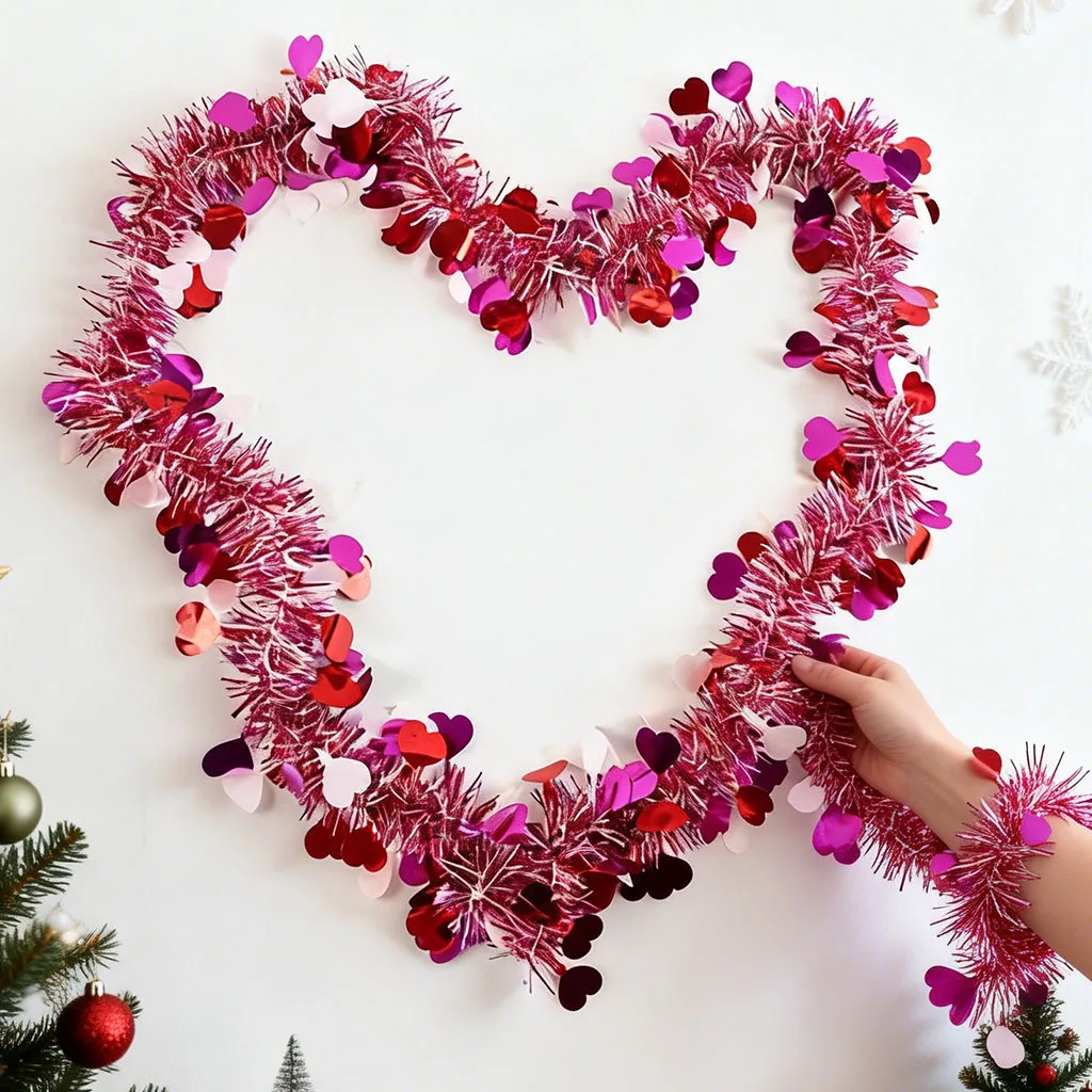 Valentine Day Heart Garland Tinsel Hanging Decoration Plastic Red Mixed Color Garland For Wedding Party Supplies
