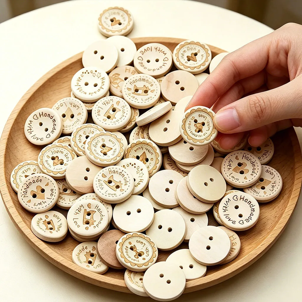 Decorative Mixed Wooden Buttons Heart Print Bowl Shaped Sewing Buttons For DIY Craft Clothing Garment Decoration
