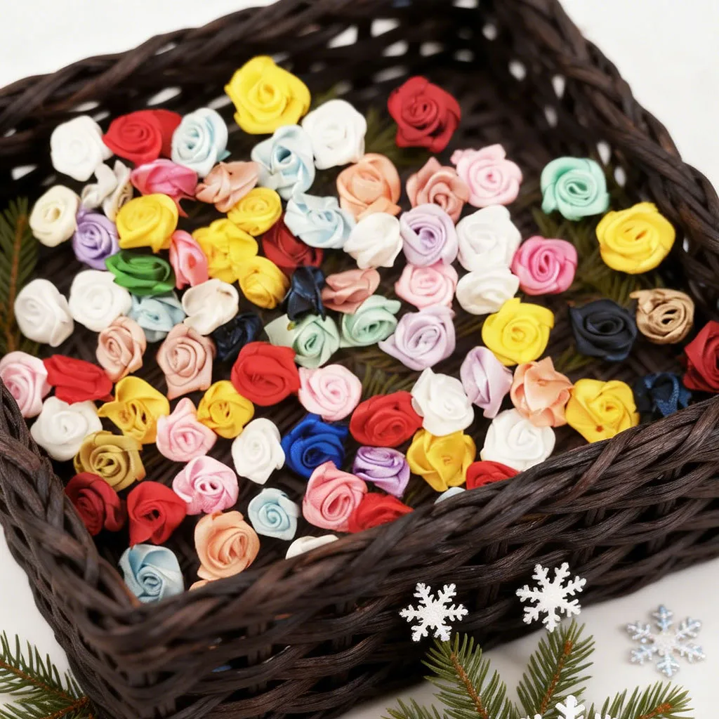 Fleurs de Rose en Ruban Multicolore Fournitures d'Artisanat de Fleurs Artificielles pour Bouquet de Mariage DIY