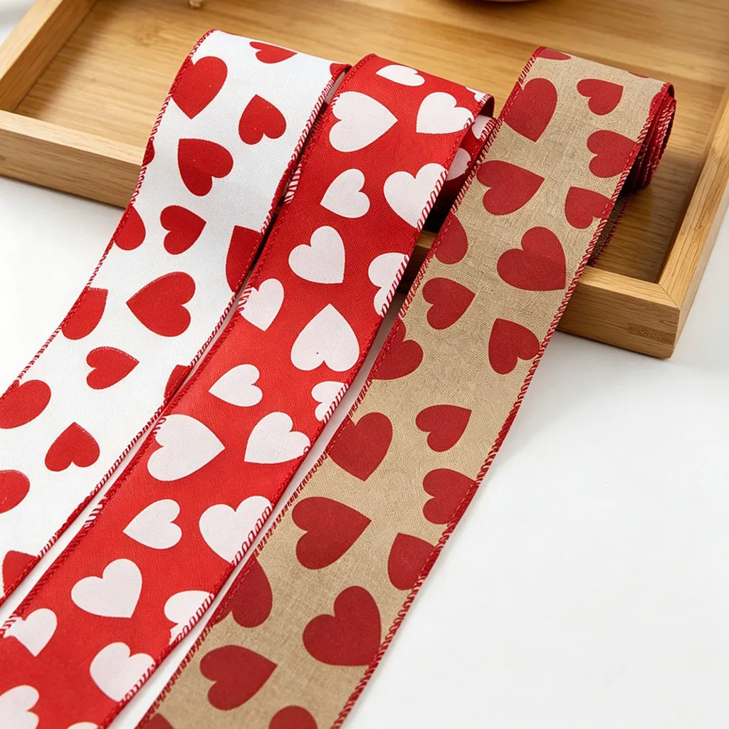 Valentines Day Heart Printed Ribbon Bow Trimming Fabric Ribbon For Gift Wrapping Party Decor DIY Craft