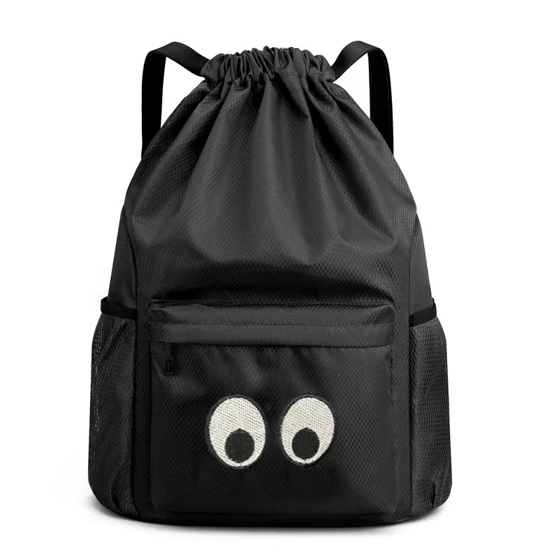 Waterproof Oxford Cloth Drawstring Backpack Large Capacity Travel Sports Gym Swim Storage Bag With Embroidery Eyes