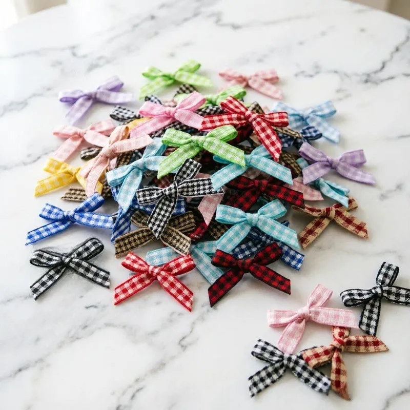 Fiocchi in Nastro Scozzese Colorati Mini Fiocchi in Tessuto Per Scatola Regalo Scatola Caramelle Matrimonio Accessori Decorazione Festa