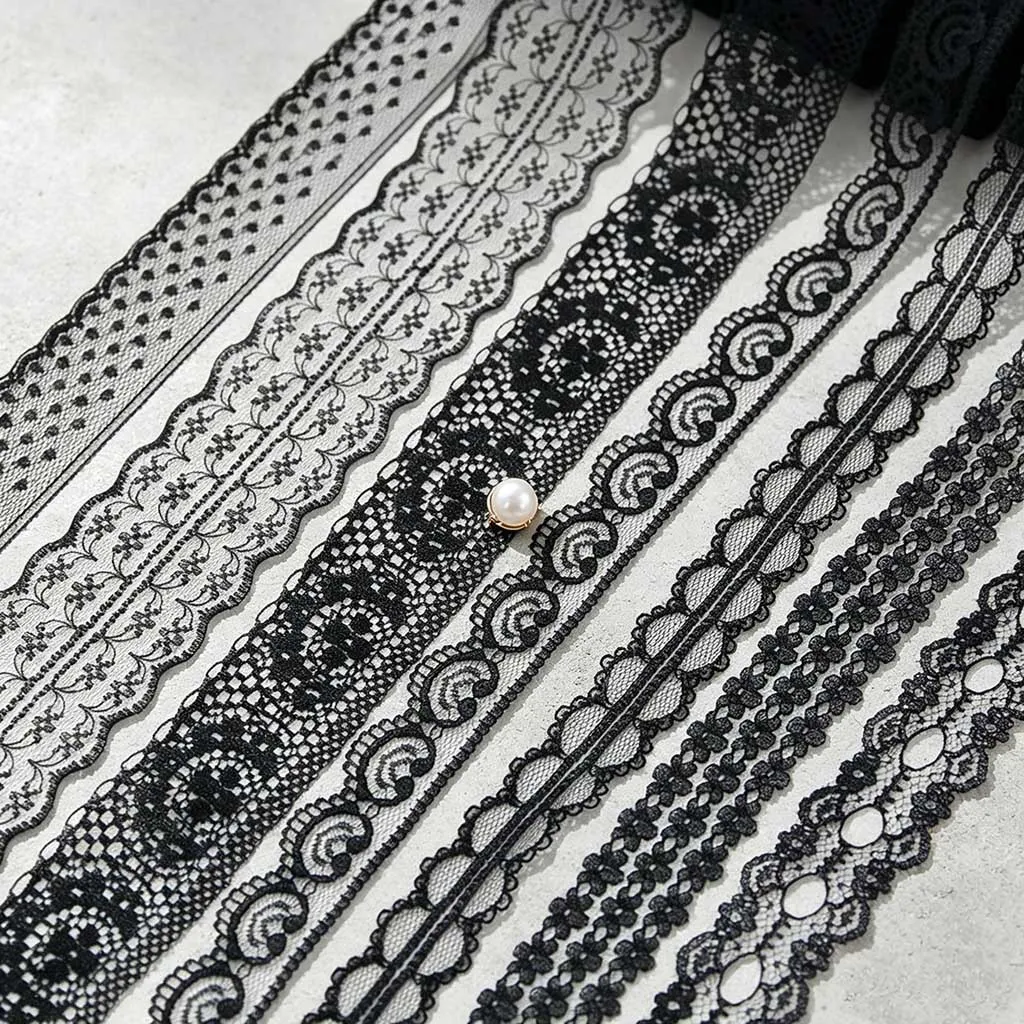 Black Lace Trim Fabric Ribbon Polyester Crochet Lace Trim For Gift Wrapping Wedding Party Clothing Sewing DIY Craft Decor
