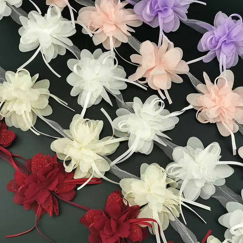 Multicolor Chiffon Flower Lace Trim 3D Petals Ribbon Applique For DIY Crafts Gift Wrapping Wedding Sewing Craft Accessories