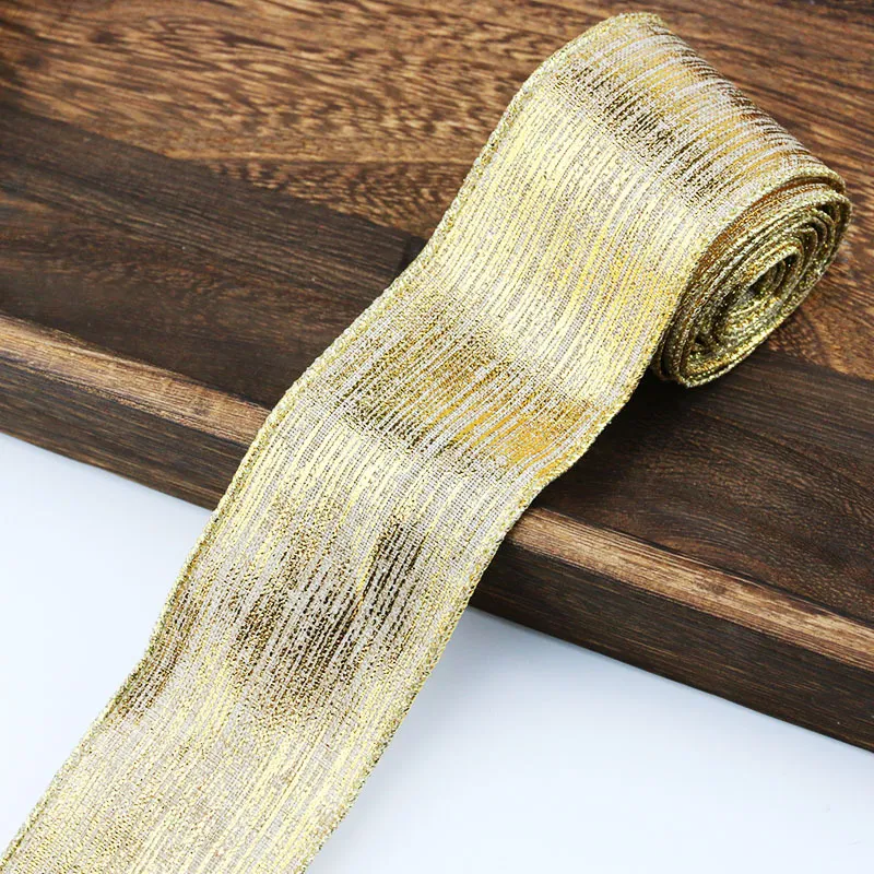 Gold Weihnachten Drahtkante Band Metallischer Stoff Band Für Geschenkverpackung DIY Schleifen Feiertagsparty Dekoration Handwerk