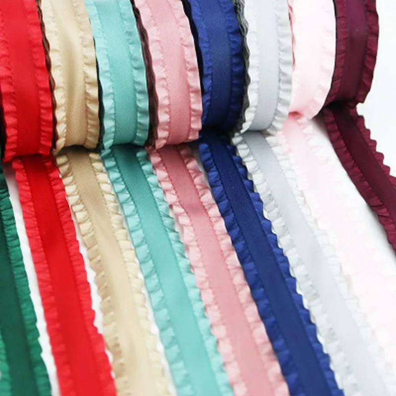 Pleated Ruffle Satin Ribbon Fabric Trim For Flower Wrapping Wedding Gift Packaging Craft Home Party Decoration