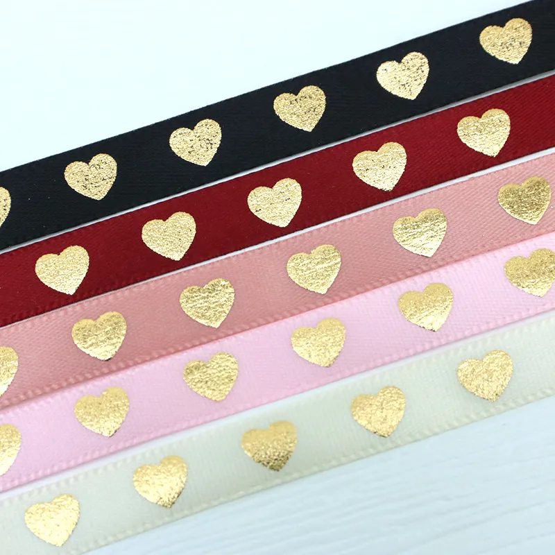 Nastro in Raso Stampato con Cuore d'Amore Dorato Nastro in Tessuto di Poliestere per Confezione Regalo Festa Decorazione Matrimonio