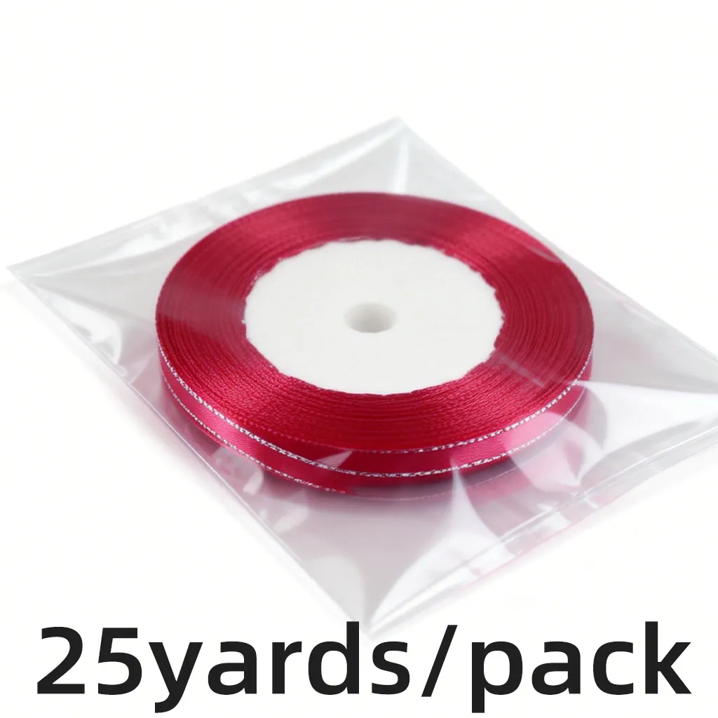 Narrow Silver Edge Polyester Ribbon For Gift Wrapping Cake Tie Wedding Party Craft Decoration Ribbon Roll