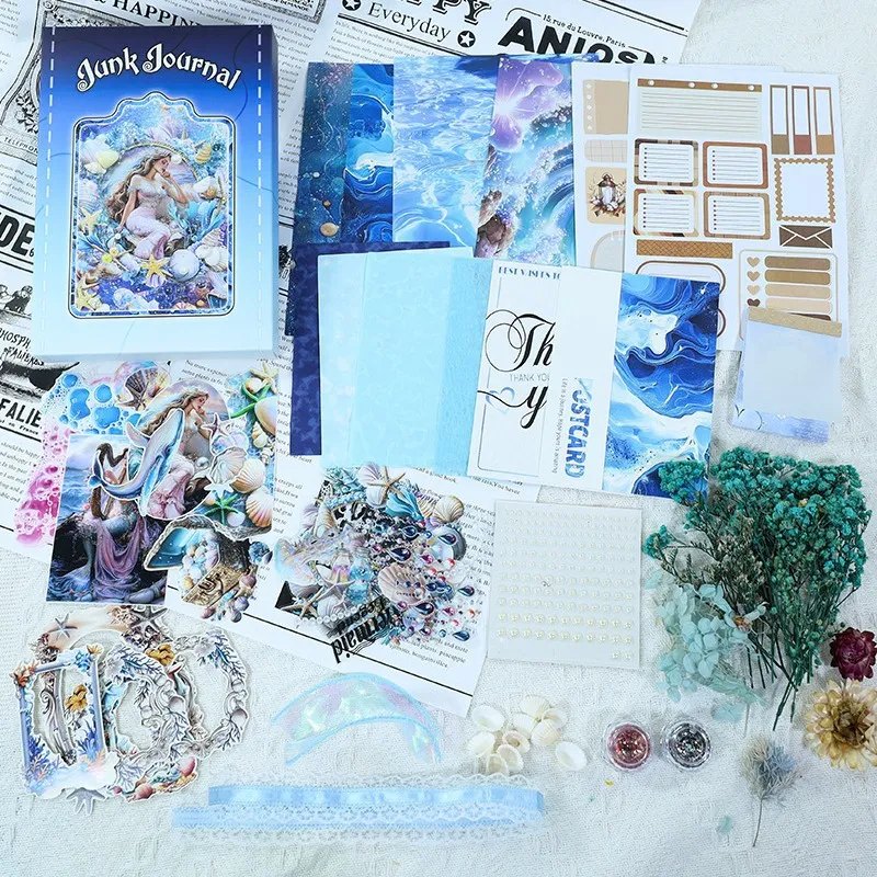 Vintage Junk Journal Scrapbooking Materiaal Set Retro Stijl Achtergrondpapier Decoratieve Stickers Gedroogde Bloemen Cadeaubox