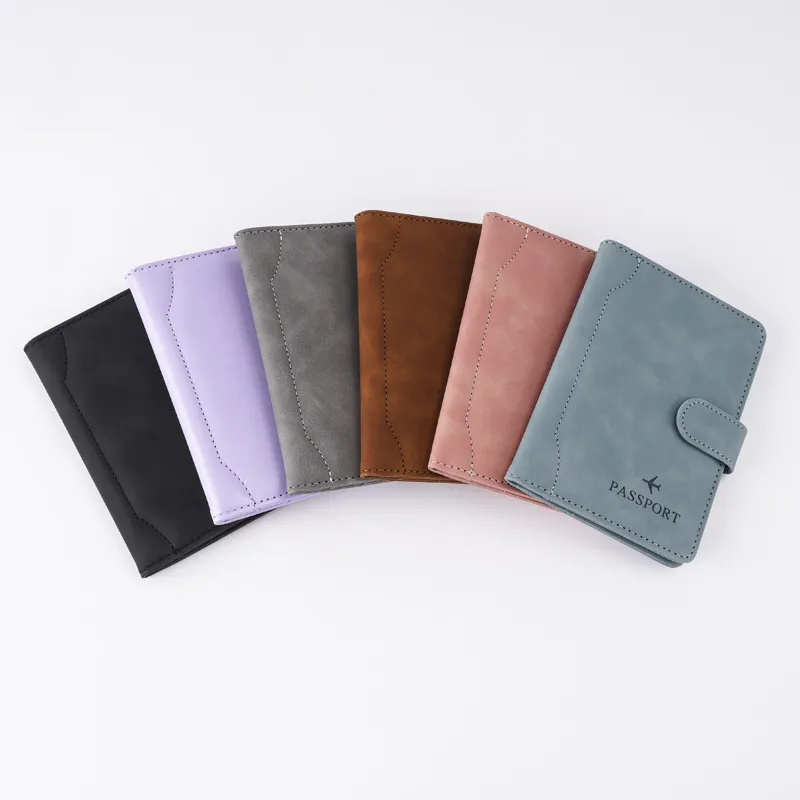 Set de Funda de Pasaporte y Etiqueta de Equipaje Cuero PU Bloqueo RFID Cubierta de Pasaporte con Broche Magnético para Mujer Hombre