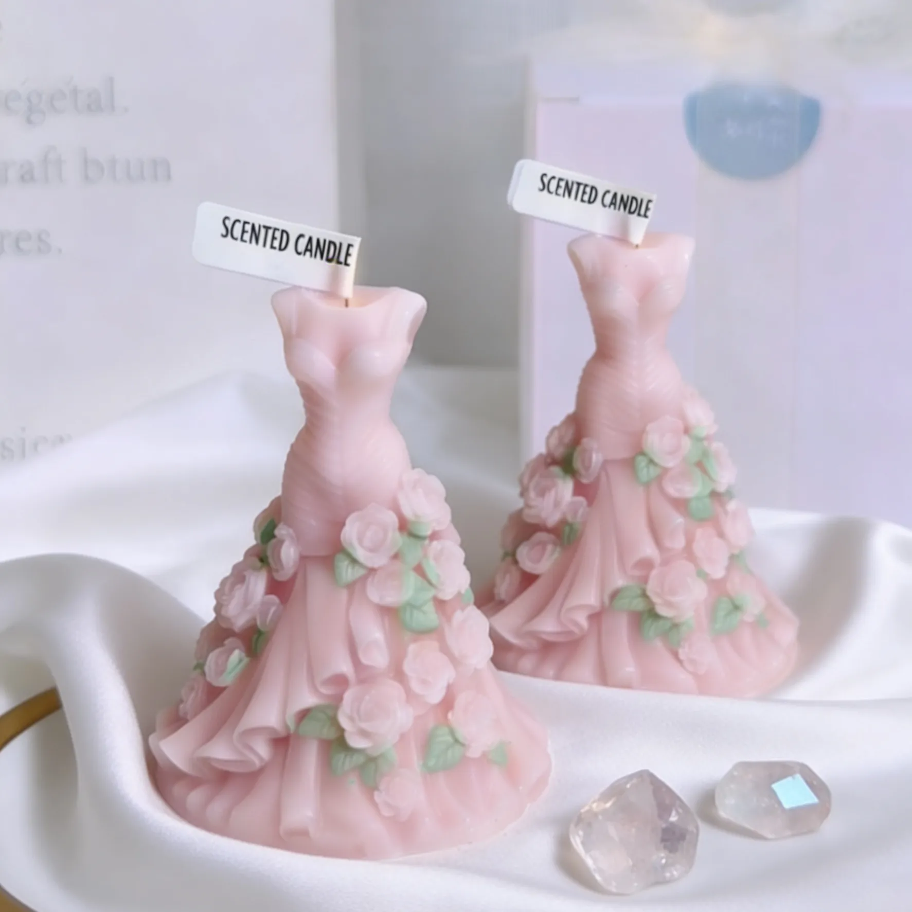 Aromatherapie Sojawachs Kerze 3D Blumenkleid Form Romantische Duftkerze Einzigartiges Geschenk Für Geburtstag Heimdekoration