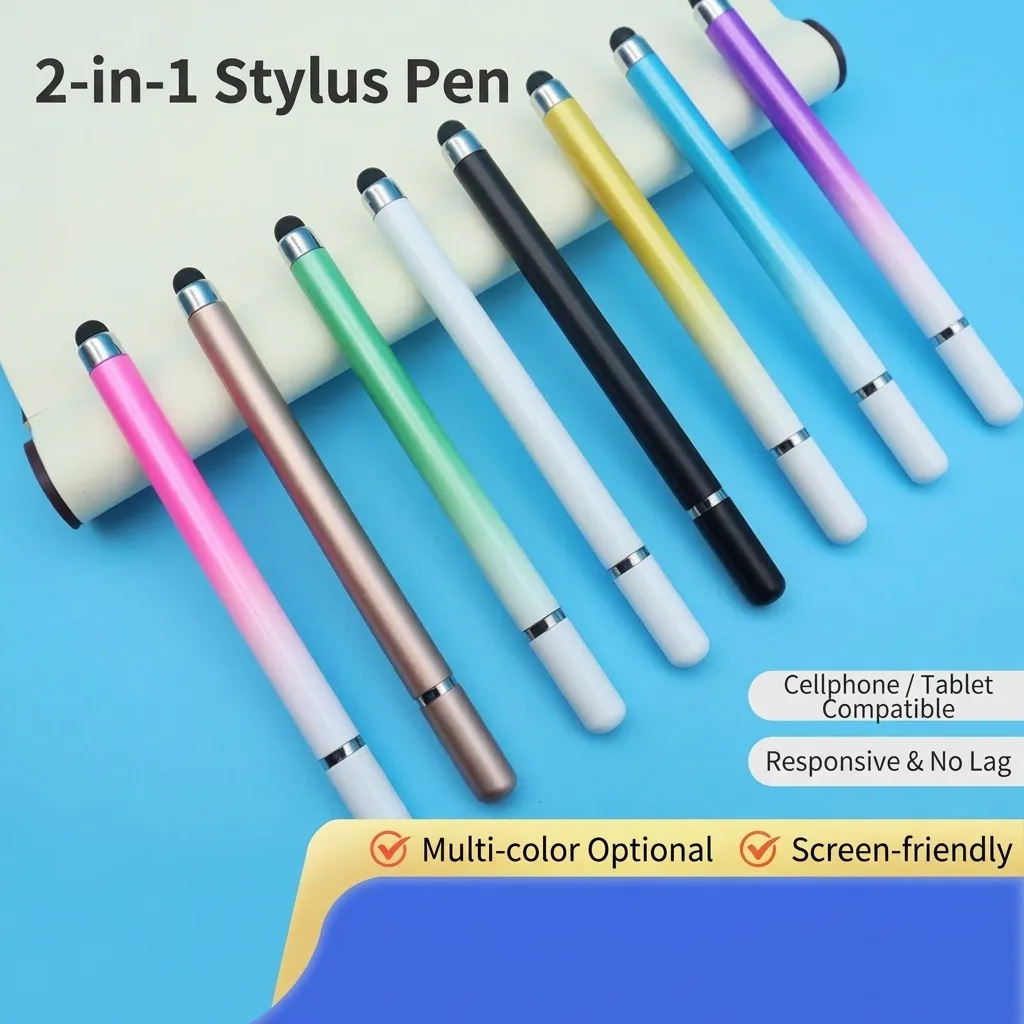 Lápiz Óptico Universal 2 en 1 para Pantallas Táctiles con Punta de Disco de Doble Cabezal y Fibra Conductiva Bolígrafo Capacitivo para Tabletas Teléfonos Inteligentes Color Macarrón Degradado