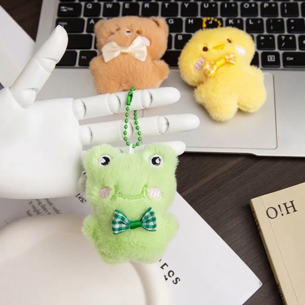Llavero de Peluche de Animal de Dibujos Animados Moño Colgante Suave Pato Oso Rana Panda Adorno para Bolso Mochila Regalo de Niños Llavero Anillo