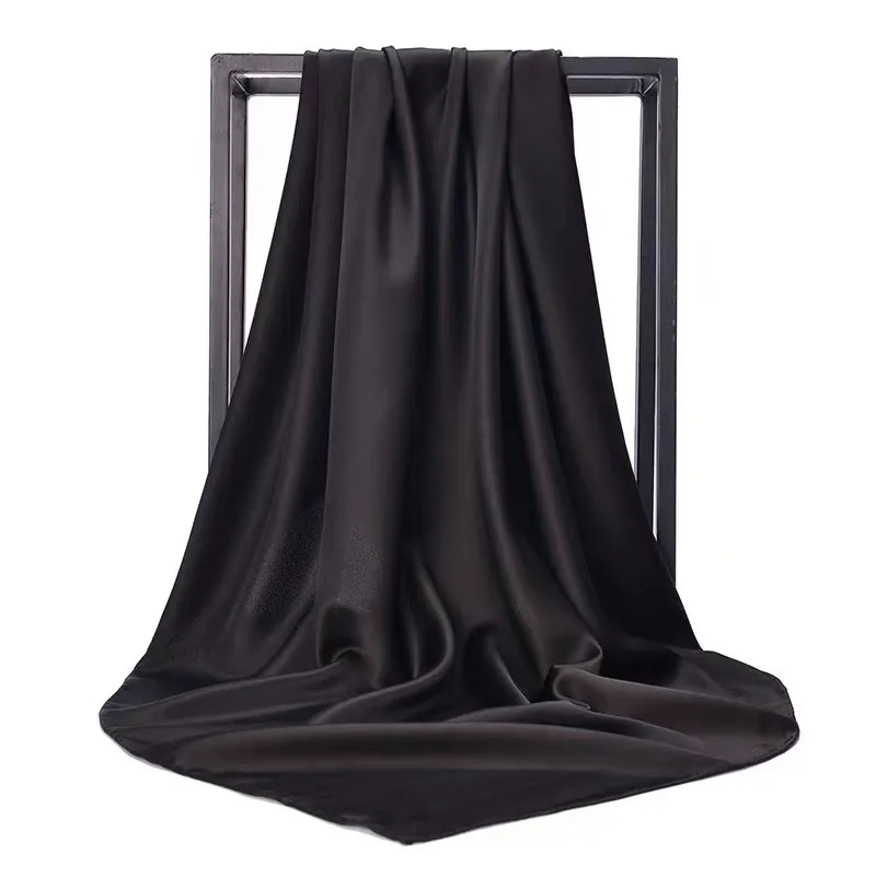 Solid Color Large Square Satin Scarf For Women Silk Smooth Ethnic Style Headscarf Performance Hair Scarf Travel Sun Protection Bandana