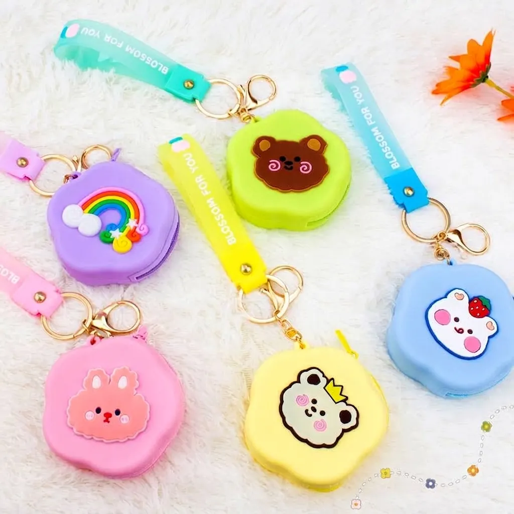 Creative Cartoon Silicone Coin Purse Cute Flower Shaped Mini Wallet For Earphone Storage With Wristband Pouch Keyring Bag