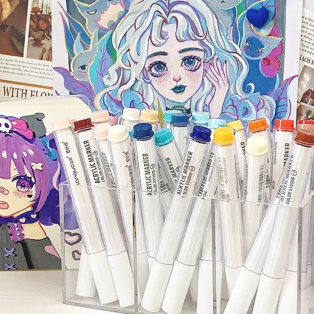 Languo Acrylic Marker Pens Soft Brush Tip Multicolor Overlapping Painting Markers For Art Drawing Illustration Sketching Pens