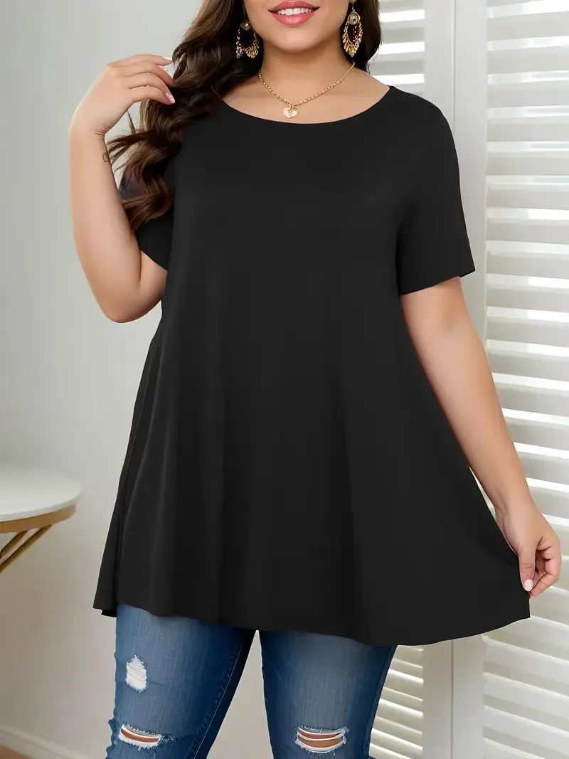 Damen Übergröße Casual Bedruckt T-Shirt Rundhalsausschnitt Kurzarm Polyester Locker Top Einfarbig Bequem Alltag Kleidung