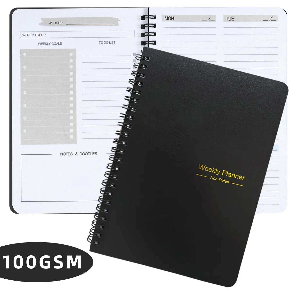 Non-Dated Weekly Planner A5 Spiral Bound Schedule Book Goal Tracker To Do List Thick Paper Personal Agenda Notebook Stationery