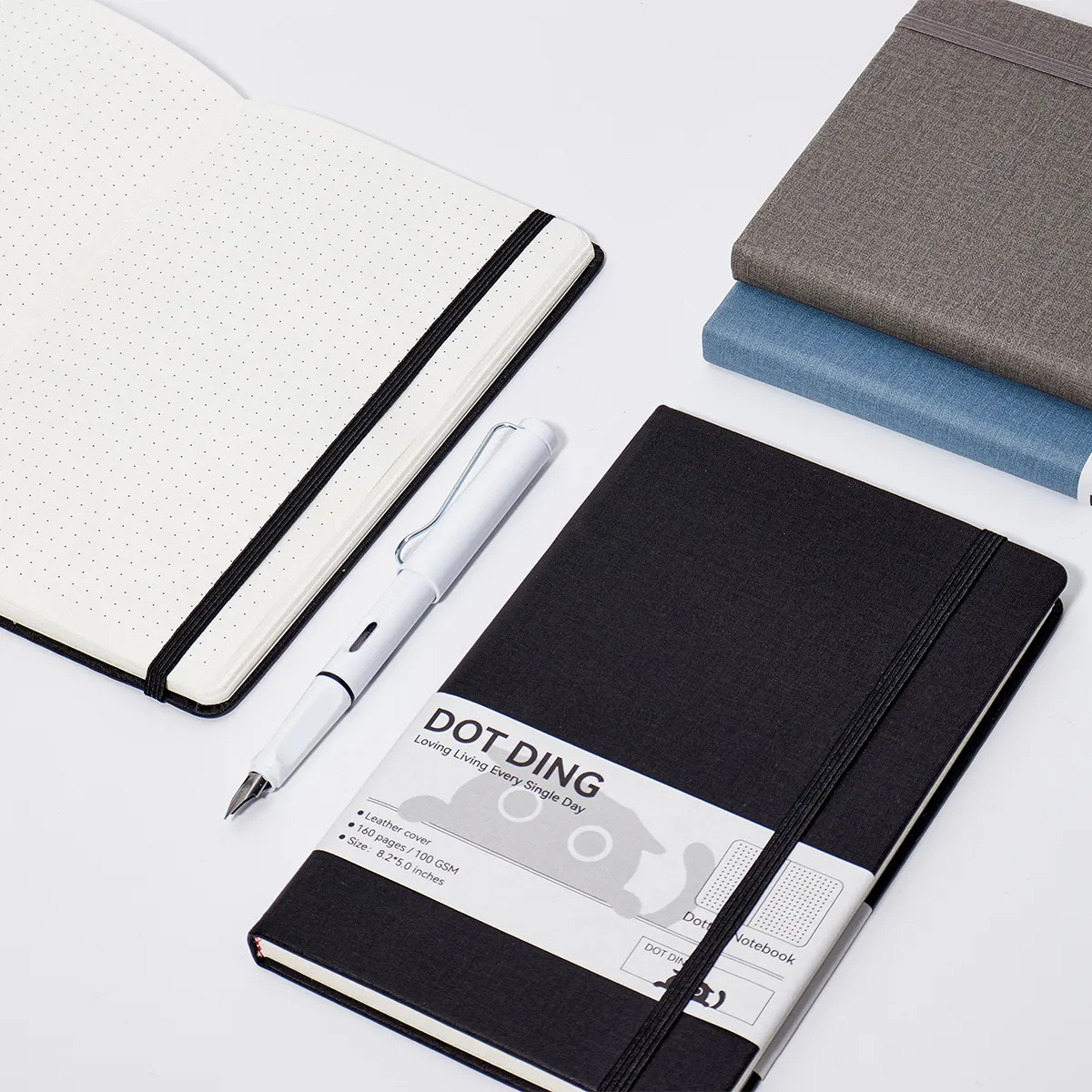 A5 Dot Grid Notebook Bullet Journal Cloth Hardcover Notebook Business Office Diary With Elastic Band Bookmark Pocket Stationery Gift