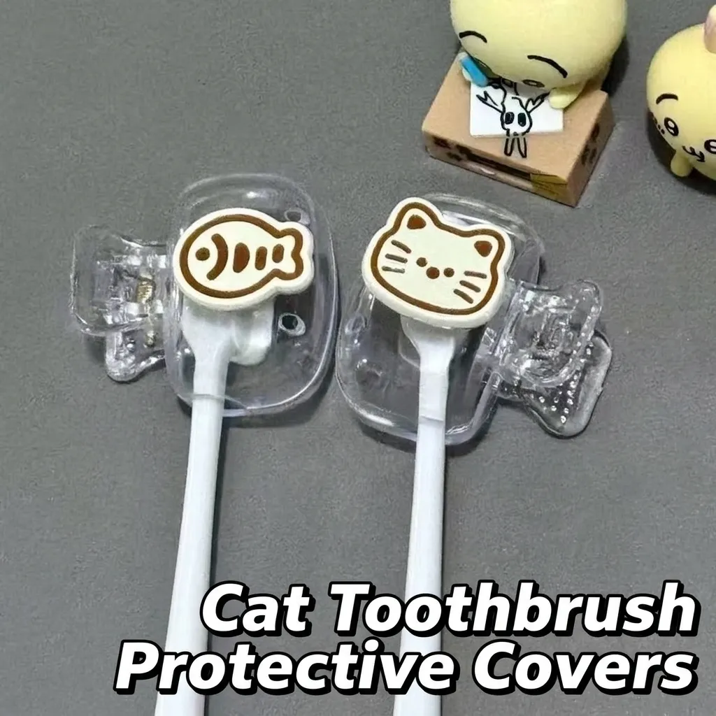 Cartoon Cat Fish Toothbrush Head Cover Portable Travel Dustproof Toothbrush Protector Case Clip Plastic Storage Bag Accessories