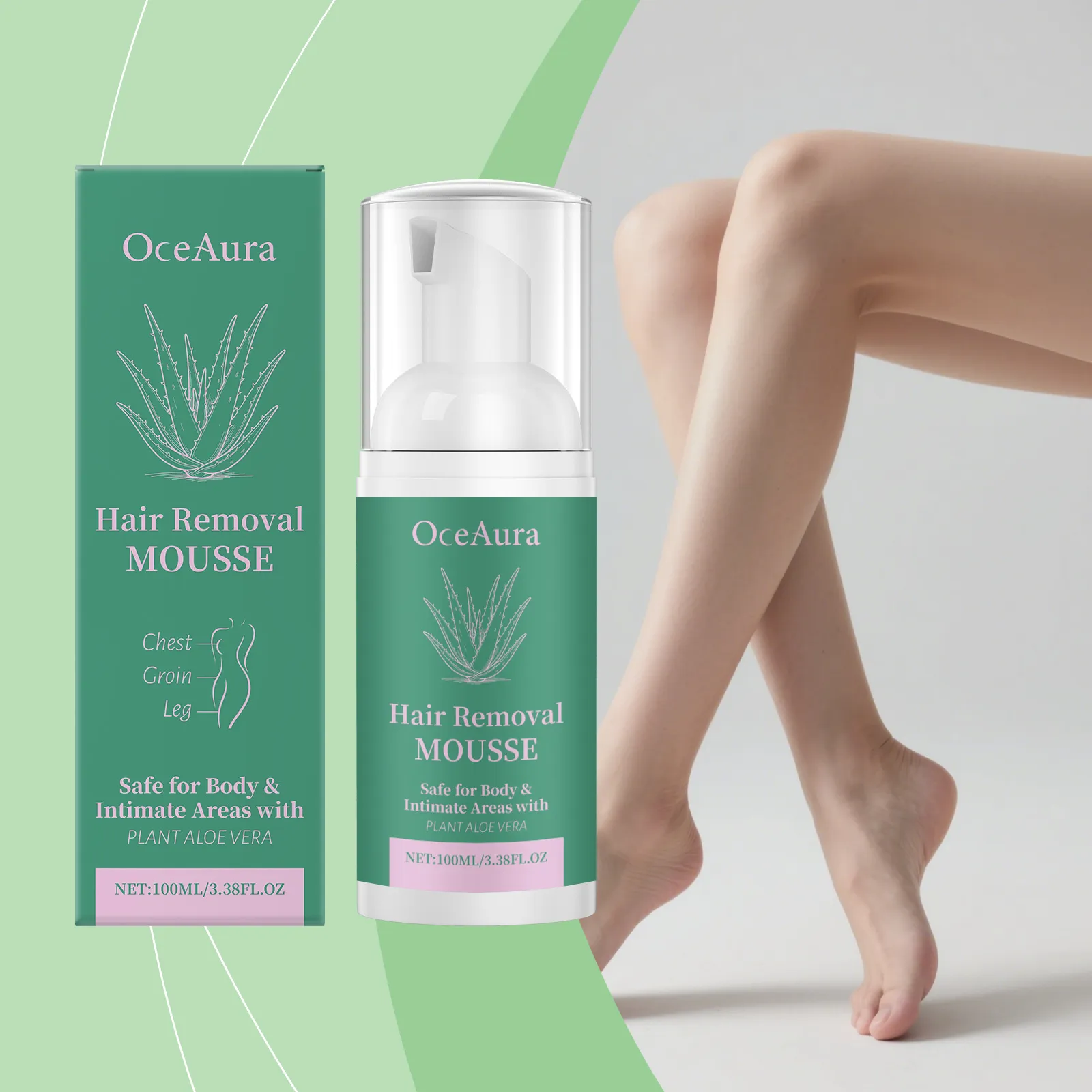 OceAura Aloe Vera Mousse Épilatoire Hydratante Crème Épilatoire Douce Pour Zones Sensibles Jambes Poitrine Aine Peau Lisse